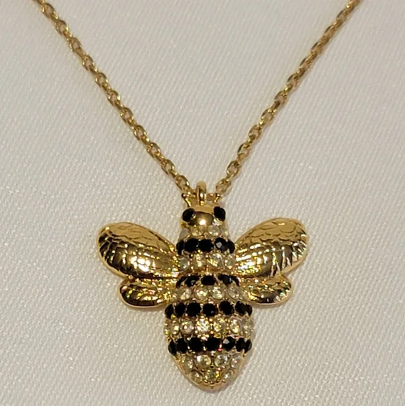 Kate Spade Gold Plated Picnic Perfect Pave Bee Mini Pendant Necklace - Picture 2 of 4